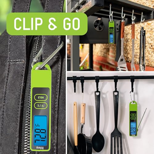Image of Taylor TruTemp Compact Digital Folding Meat Thermometer with Carabiner Clip for Grilling BBQ Kitchen Griddle, Portable Gadget Essential, Food Temperature Monitor, Gift for Dad Him Men, Green