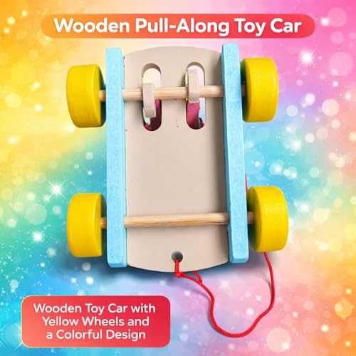 Image of Wooden Rabbit Pull Along Toy with Drum and String - Musical Bunny Car for Toddlers | Montessori Early Learning Activity | Motor Skill & Sensory Development | Birthday Gift | 1-5 Years