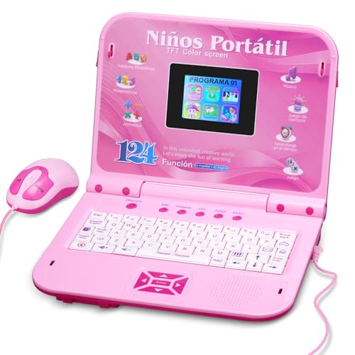 Kids Laptop, Color Screen Bilingual Laptop Spanish/English with 124 Learning Modes, Computer for Kids Ages 5+