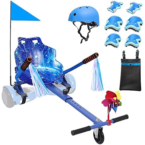 DisplayForever Hoverboard Kart Seat Attachment for All Ages | Hoverboard Accessories Compatible with 6.5'' 8'' 8.5'' 10'' Two Wheel Self Balancing Scooter | Adjustable Frame Length | Blue Cover