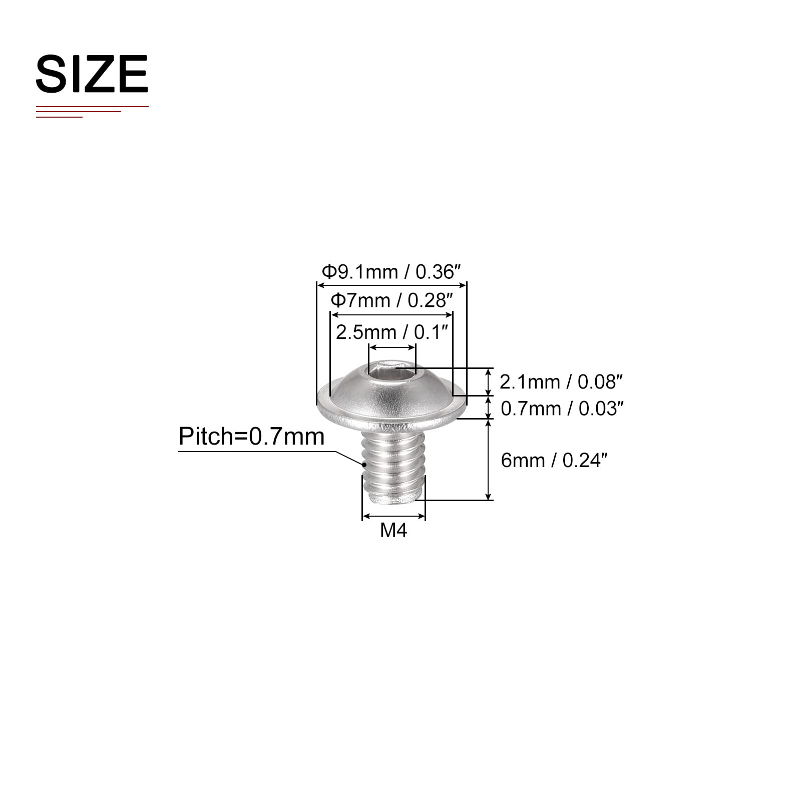 DTGN M4x6mm(DxH) Flanged Button Head Socket Cap Screws, 50Pack, Good for Equipment Furniture - Image 2
