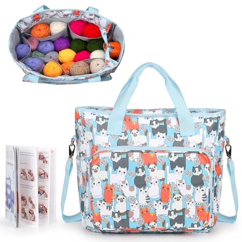 Image of Katech Yarn Storage Bag-Large Capacity Knitting Crochet Bag Organizer-Multipocket Portable Crochet Yarn Storage Organizer for Crocheting Project, Knitting Needles, Crochet Hooks and Yarn