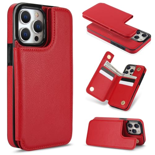 Étui portefeuille iPhone 14 Pro rouge idéal pour voyager léger