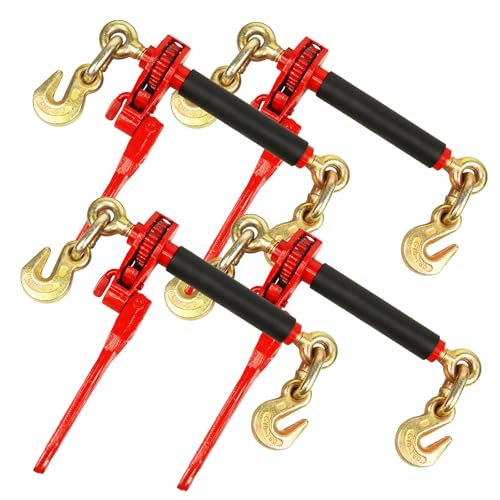 Image of ENJ 4 Pack Folding Handle Load Binder with 2 Grab Hooks, for 5 /16-3 /8 Grade 70 Transport Chain, Load Binder with 7,100 Pound Working Load Limit