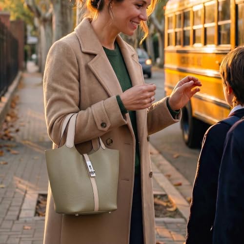 Image of Tote Bag for Women Vegan Leather Bucket Purse for Women Top Handle Handbag Shoulder Bag with Detachable Small Purse