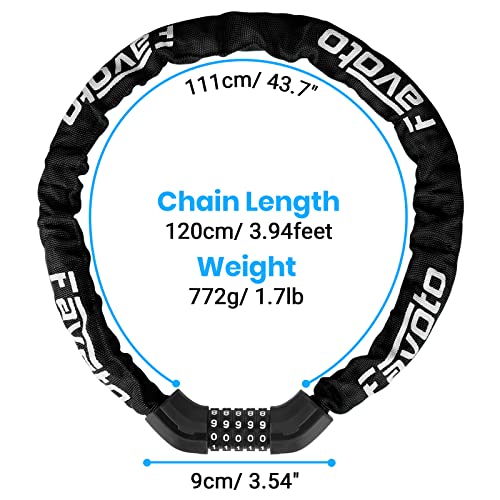 Favoto Bike Chain Lock, 5 Digit Combination Anti-Theft Bicycle Lock, Security Resettable Heady Duty Hardened Steel, Ideal For Outdoor Motorcycle E-Bike Bikes Gate Fence Ladder Lawn Mower, 3.8 Feet #TOP6