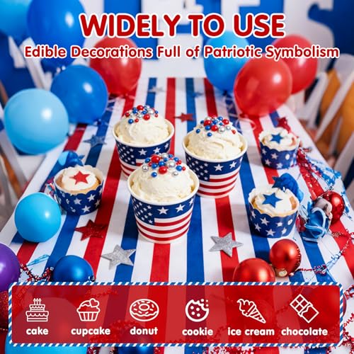 Image of Edible Patriotic Sprinkles,July 4th Blue Red and Silver Pearl Sprinkle Mix for USA Baking Decorations,130g,Edible Sugar Pearls for Captain Cake Decorating,Cookies,Ice Cream,Fondant Cake,Cupcakes,Desserts,Flag Day,Independence Day,4th of July Party Supplies