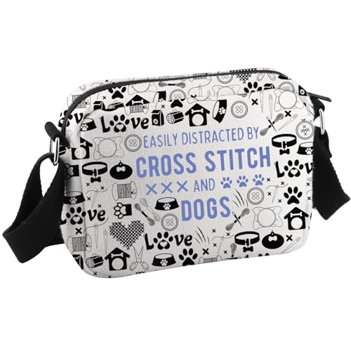 Cross Stitch & Dogs Lover Gift Cross Stitch Project Bag Easily Distracted By Cross Stitch & Dogs Crossbody Bag
