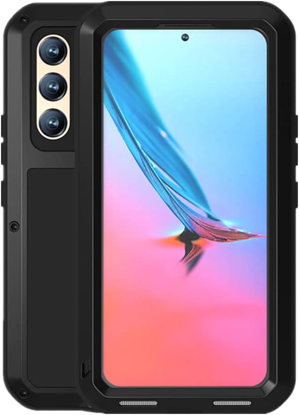 LOVE MEI for Samsung Galaxy S22 (6.1'') Case,Outdoor Sports Military Heavy Duty Metal Cover Shockproof Dustproof Full Body Protective Case with Built in Tempered Glass Screen Protector (S22, Black)