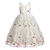 IDOPIP Embroidery Flower Girl Lace Dress for Kids Wedding Bridesmaid Party First Communion Dresses Little Princess Pageant Formal Dance Maxi Gown Graduation Prom Homecoming Dresses White 4-5 Years