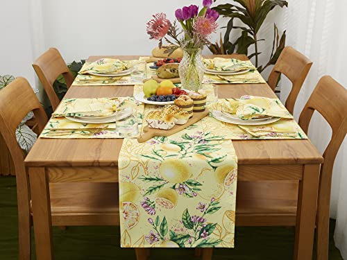 100% Polyester Placemats For Dining Table Set Of 6, Reversable & Waterproof For Indoor Or Outdoor Use, Heat-Resistant Non-Slip Place Mats For Kitchen Table Mats 13 X 19 Inch, Lemon Bliss #TOP5