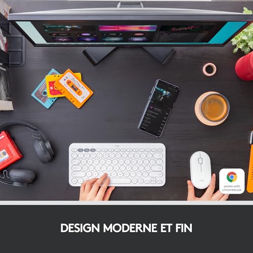 Logitech M350 Pebble Sans Fil, Bluetooth ou 2,4 GHz avec Mini Récepteur USB, Souris pour Ordinateur avec Clic Sliencieux, Portable/Notebook/PC/Mac/iPad OS - Blanche