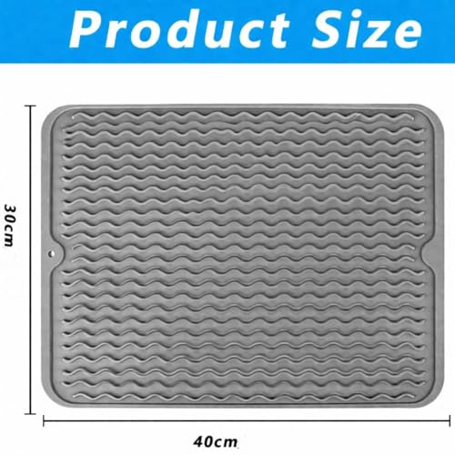 Image of HOMETHREADS Silicone Dish Drying Mat, Silicone Draining Board Mat, Silicone Dish Draining Mats, Kitchen Sink Dish Drainer Mat Racks for Kitchen Counter Protector, 40x30cm (Light Grey)
