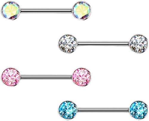 Miniatura 4 de Pierced Owl - Juego de biseles roscados internamente de titanio de grado implante de 14 G, barras de pezón de cristal, se venden por par