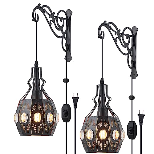 Image of 2PK Wall Sconce Plug in Hanging Lamp Shelf Dimmable Wall Sconces Adjustable Wall Lights with Plug in Cord and Dimmer On /Off Indoor Wall Sconces for Living Room Bedroom