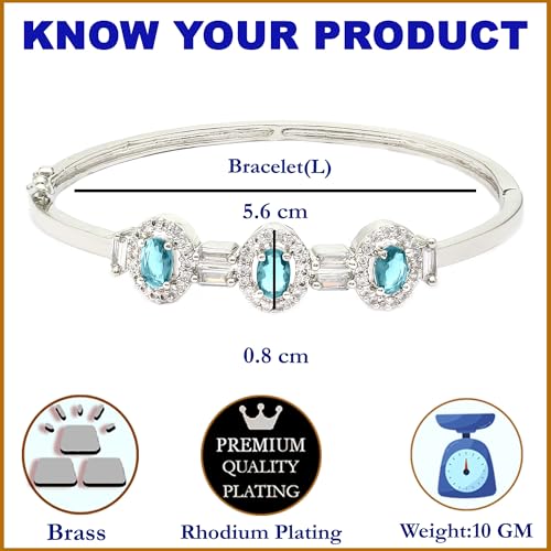 Image of ZENEME Rhodium-Plated Oval Shape American Diamond Studded Handmade Kada Bracelet For Girls and Women