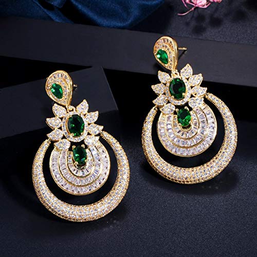 Bijoux de costume femme pour mariage : longues gouttes d'oreilles vert et jaune