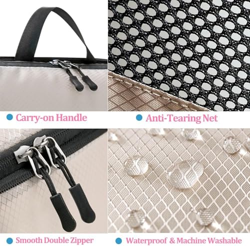 Image of House of Quirk Polyester Compression Packing Cubes for Travel, 6 Set Organizer Compressible Essentials (Beige)