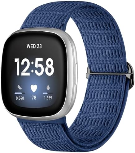 Maledan Elastic Bands Compatible with Fitbit Versa 4/Versa 3/Sense/Sense 2 Band Women Men, Breathable Sport Solo Loop Stretchy Strap Bracelet Wristband Replacement for Fitbit Sense/Versa 4 Smartwatch