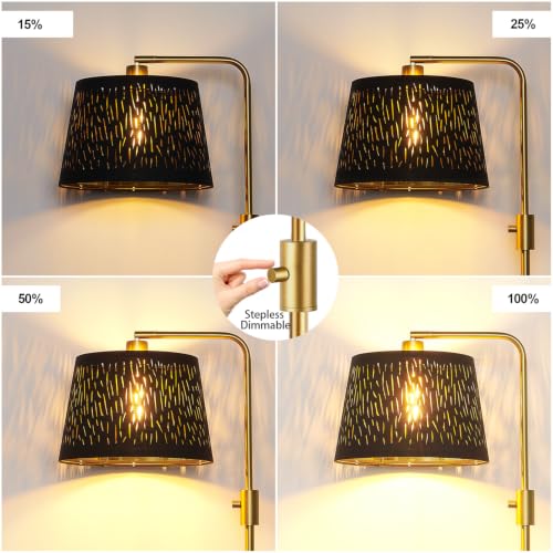 Image of 【Upgraded】 Dimmable Gold Floor Lamp, 1000 Lumens LED Edison Bulb Included, Arc Black Floor Lamps for Living Room Modern Standing Lamp with Black Grid Shade, Tall Lamps for Living Room Bedroom Office
