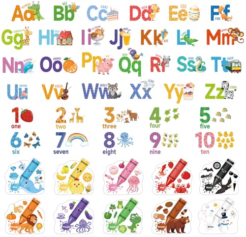 Alphabet Stickers, ABC Letters Number Animal Stickers Learning Color Shape Wall Decal for Kids Toddler Baby Wall Stickers for Bedrooms Playroom Classroom Decoration Educational