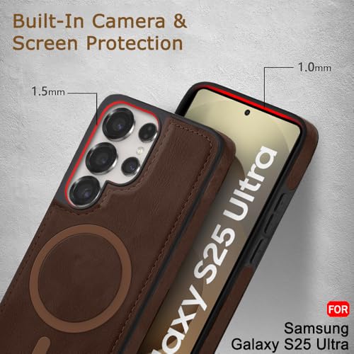 Image of TheGiftKart Genuine Leather Finish Back Cover Case for Samsung Galaxy S25 Ultra 5G | Raised Edges for Camera & Screen Protection | Shockproof Stunning Minimalist Design (MagSafe Compatible, Black)