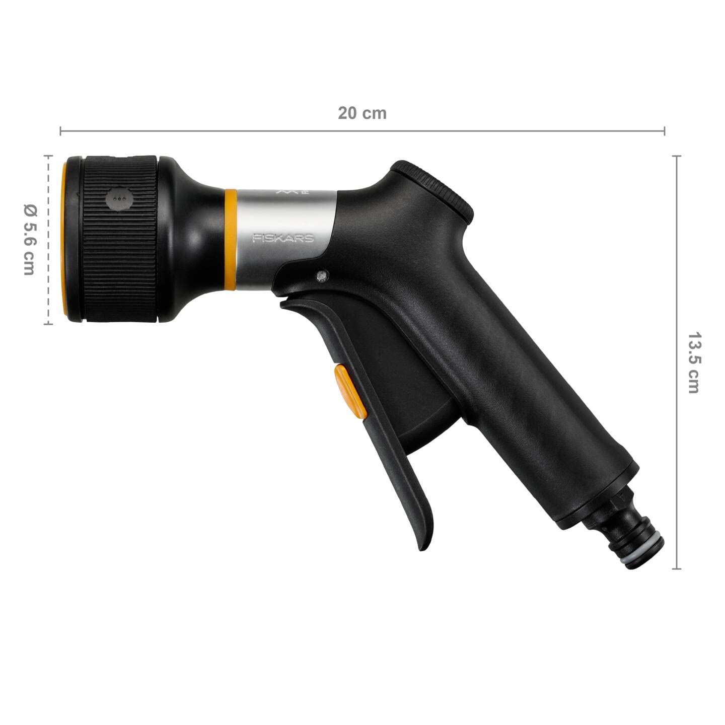 Fiskars Pistolet pulvérisateur, FiberComp, 3 Jets, Débit réglable en continu, Verrouillage marche/arrêt, Filtre à eau amovible, FiberComp/métal, Taille universelle, Noir/Orange, 1067194 | Verrouillage marche/arrêt, Filtre à eau amovible, FiberComp/métal,