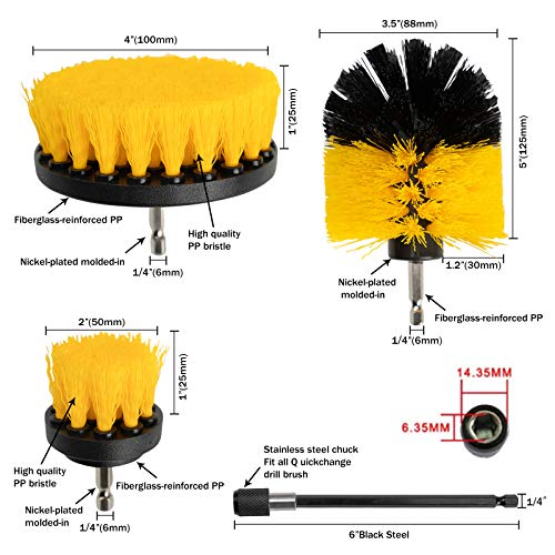 [4 Pack Set] Auto Detailing Drill Brush Set , Wheel Cleaner Brush , Car Cleaner Wash Brush Supplies Kit Fit Tire , Car Mats , Floor Mat , Bathroom And Auto Power Scrubber Brush Cleaning Sets #TOP4