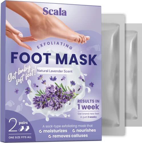 Scala Foot Peel Mask Treatment (2 Pack) Dead Skin Remover For Feet, Dry Cracked Feet, Exfoliator Gel Fixes Cracked Heels, Peeling Reveals Baby Soft Smooth Skin, Lavender – Birthday Gifts for Women