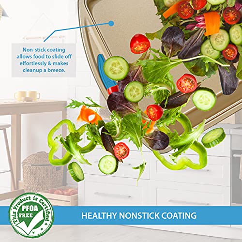 Baking Pan 10 Piece Set Nonstick Gold Steel Oven Bakeware Kitchen Set With Silicone Handles, Cookie Sheets, Round Cake Pans, 9X13 Pan With Lid, Loaf Pan, Deep Pan, Pizza Crisper, Muffin Pan By Perlli #TOP2