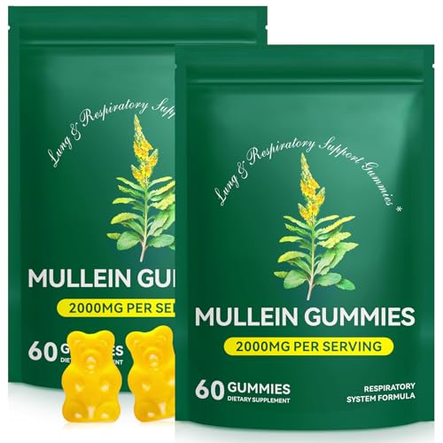 Ruduwu Mullein Gummies for Lung Detox 2000mg Mullein Leaf Extract for Respiratory & Digestive & Immune Support Organic Mullein Herb Supplement for Mucus Relief for Respiratory Immune Vegan