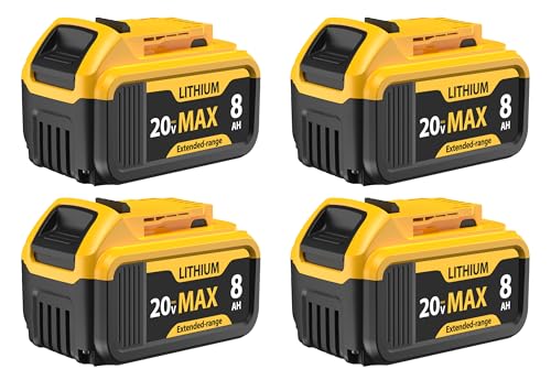 4-Pack 8000mAh Replacement for DeWalt 20V Max Battery- Compatible with