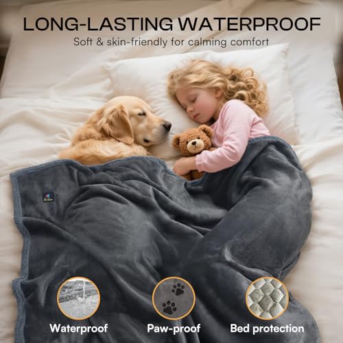 luciphia wasserdichte Hundedecke, Hunde Decke für Hund Katzen Groß Waschbar, Haustierdecke Wasserfeste Flauschig Sherpa Fleece, Wasserdicht Decke für Sofa Couch Bett, Lichtgrau S (71 * 102cm)
