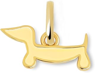 Charms Mini Perro Teckel Enamel. Charms en Latón con Acabado en Baño de Oro de 18kt. Colgantes con Motivo y en Esmalte Amarillo o Azul. Joyas para Mujer