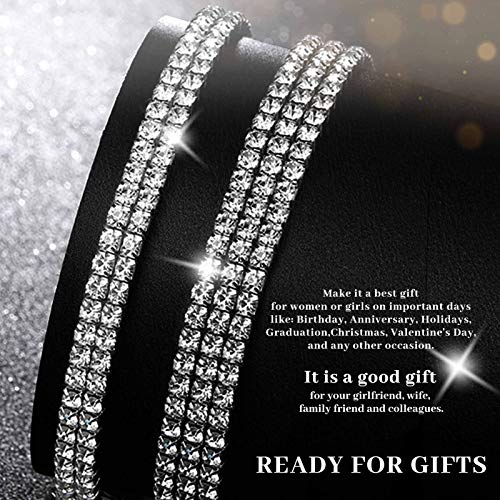 Kucheed Rhinestone Stretch Bracelets, Twinkle Diamond Tennis Bangle, Silver Crystal Sparkling Bridal Stackable Bracelet Jewelry, Bling Shining Wedding Party Elastic Band Bracelet for Women3