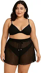 Saída Praia Plus Size Shorts Transparente Cordão Feminino Adulto Soltinho Blogueira Biquíni Verão