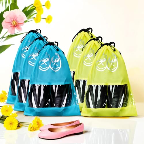 Image of Heart Home Pack of 6 Travel Shoe Organizer | Travel Storage Bags | Travel Carrying Bag | Storage Organizers Set | Shoe Cover with Transparent Window | Shoe Dori Cover | Yellow & Sky Blue