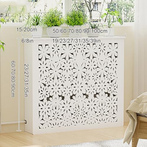 Stylish Modern Radiator Cover Cabinet Shelf - Durable Heating Cover for Home & Living Room, Strong Load-Bearing Capacity, White, 90x100x20cm (35x39x8in)