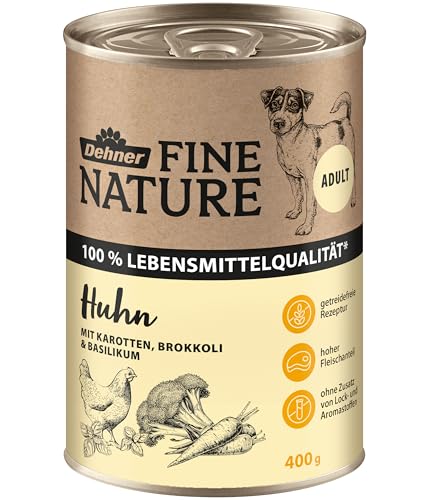 Dehner Fine Nature Hundefutter, Nassfutter in Lebensmittelqualität, für ausgewachsene Hunde, Huhn, 6 x 400 g Dose (2.4 kg)