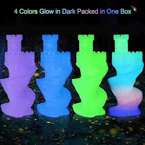 Image of MIKA3D Glow in Dark PLA 3D Printer Filament Bundle, Glowing in Dark Fluorescent Green, Blue, Purple, Rainbow, Each Spool 0.25kg, 4 Spools, Total 1KG Dark Fluorescent PLA Multicolor Packed 250g X 4