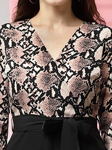 Image of LONDON BELLY Women's Polyester Semi-Formal Jumpsuit with Round Neck Half Sleeves Adjustable Waist Tie Abstract Pattern and Regular Fit | Women Stylish One Piece Outfit | Women Regular Fit Jumpsuit