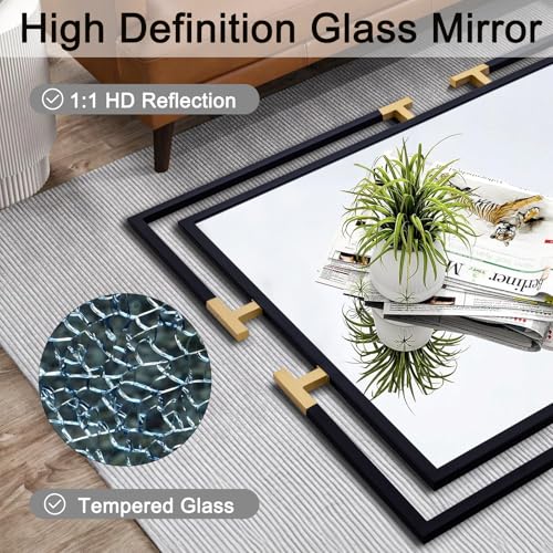 Image of 48 inchx32 inch Large Black and Gold Vanity Bathroom Mirror, Modern Metal Frame Wall Decor, Horizontal and Vertical Mount for Living Room Entryway