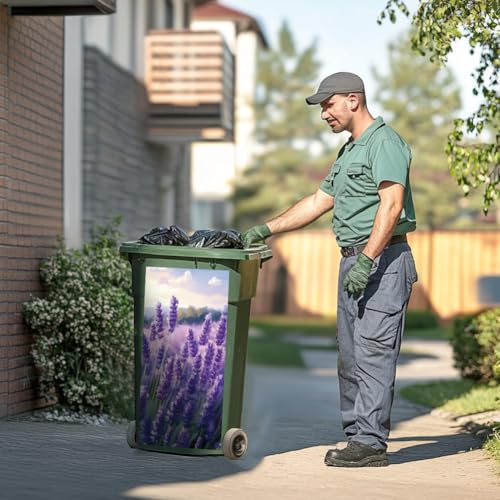 Image of Peacoblue Wheelie Bin Stickers 2 Sheets Lavender Sticky Dustbin Stickers Decals, 15 inch x 32 inch Waterproof Large Wraps for Trash Cans Bins Fridges Door Wall Garden Outdoor Indoor Patio Decor