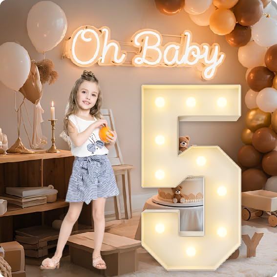 HXWEIYE Large Marquee Numbers 5, 3FT Battery Operated, Easy to Assemble