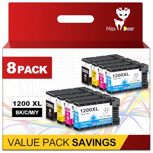 Image of Miss Deer Maxify 1200XL Ink Cartridges Compatible for Canon PGI-1200XL 1200XL Work for Canon MAXIFY MB2720 MB2050 MB2350 MB2320 MB2020 MB2120, 2 Sets(2BK,2C,2M,2Y)