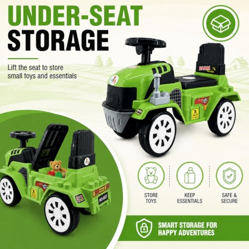 Image of Farm Tractor Ride On Toy for Kids 2-5 Years, Foot-to-Floor Manual Ride On with Comfortable Backrest, Easy-Grip Steering Wheel, Wide Wheels, Indoor & Outdoor Ride On Toy for Boys & Girls