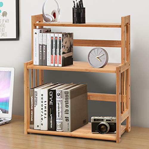 Giantex 3-Tier Bamboo Spice Rack, Countertop Storage Organizer for Kitchen and Bathroom, Spice Bottle Jars Holder with Adjustable Shelf (Natural)