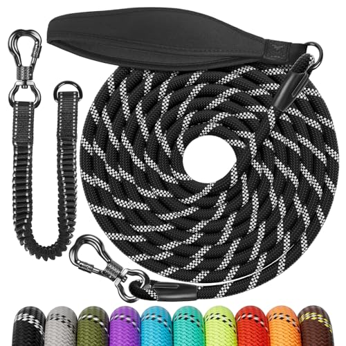 Aystkniet Correa elástica para Perros 3 M 5 M 9 M 10 M 15 M 20 M 30 M Absorbe los Golpes Correa para Perros con Mango Acolchado, Hilos Reflectantes, Gancho de Cierre para Perros medianos y Grandes