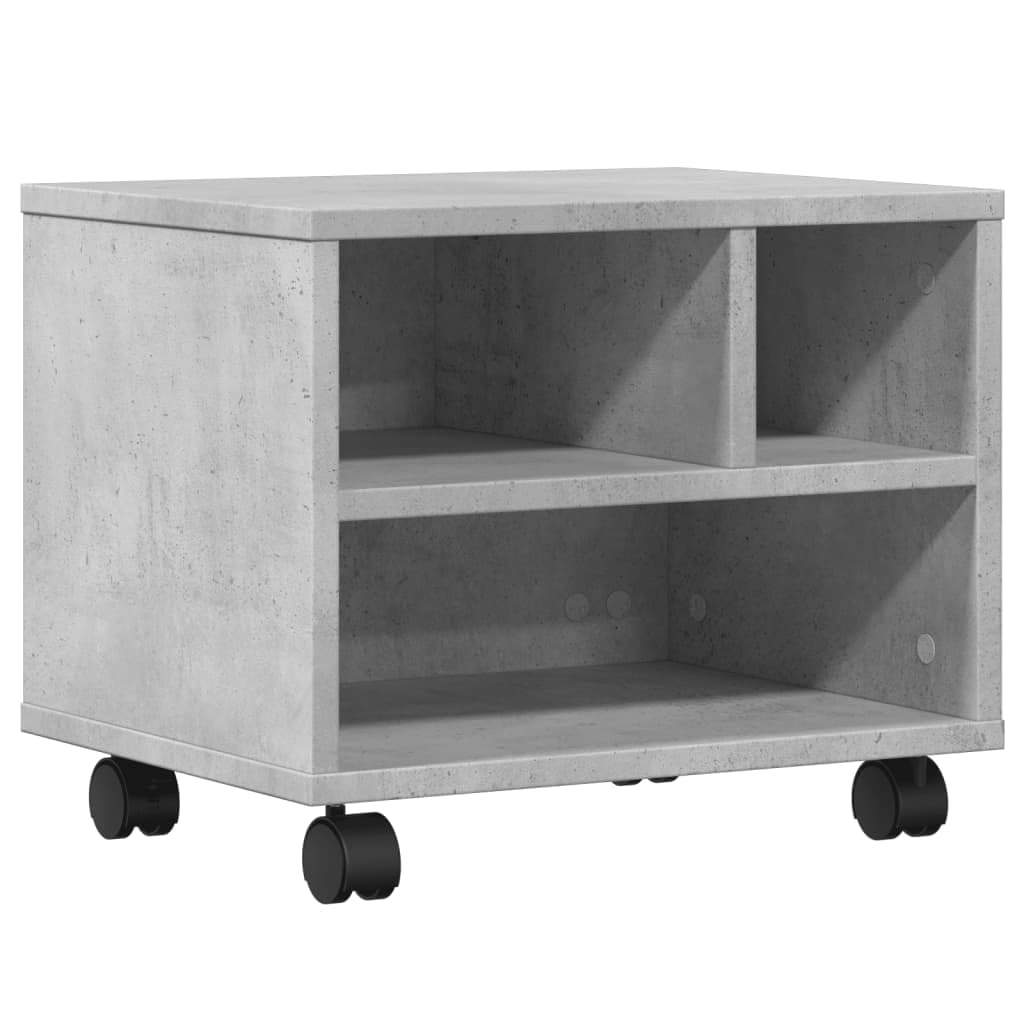 Générique Supporto per stampante con ruote grigio cemento 41 x 32 x 34,5 cm, ripiano in legno di ingegneria resistente all'umidità, spazio di archiviazione per cartelle e forniture per ufficio, 4