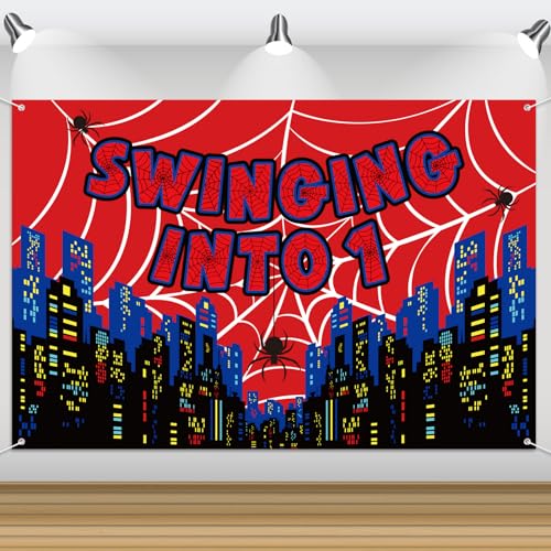 Fondo Telaraña para Primer Cumpleaños, 180x120cm Inspirado en el Primer Cumpleaños Fondo con Temática de Araña Roja Llamativa para Niños y Niñas